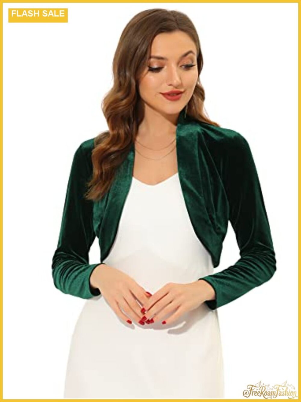 Velvet Shrug Crop Bolero Cardigan Long Sleeve Shawl Neck Open Front